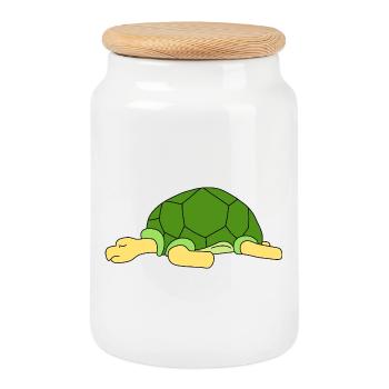 Tortue paresseuse mignonne dormant Propriétaire drôle d’animal de reptile - Boîte à biscuits avec couvercle en bois - blanc - Devant
