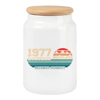 48. Geburtstag 1977 Vintage 1977 Retro Sunset - Keksdose mit Holzdeckel - Weiß - Vorne