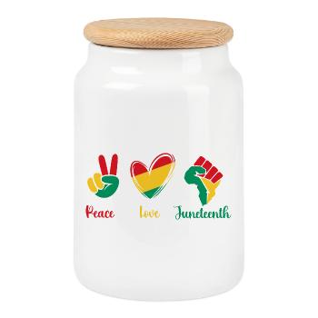 Peace Love Juneteenth – Black Pride Roots - Cookie Jar with Wooden Lid - white - Front