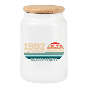 33rd Birthday 1992 Vintage 1992 Retro Sunset - Cookie Jar with Wooden Lid - white - Front