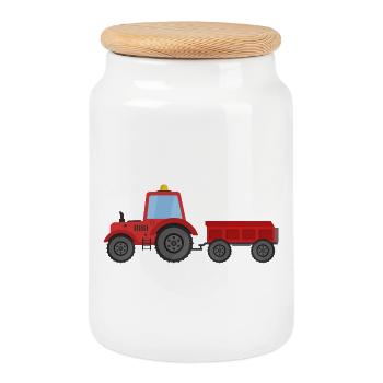 Farm tractor - Cookie Jar with Wooden Lid - white - Front