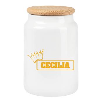 Cecilia comme nom - Boîte à biscuits avec couvercle en bois - blanc - Devant