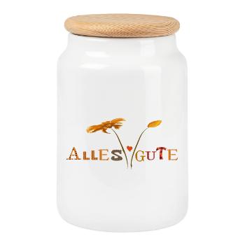 Alles Gute  - Keksdose mit Holzdeckel - Weiß - Vorne