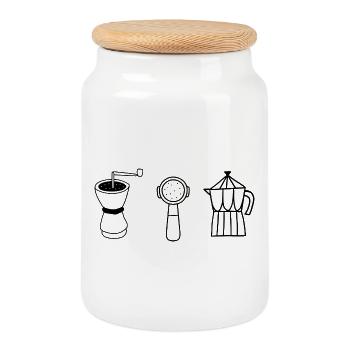 Évolution café  - Boîte à biscuits avec couvercle en bois - blanc - Devant