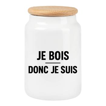 Ich trinke, also bin ich ein humorvoller Aperitif - Keksdose mit Holzdeckel - Weiß - Vorne