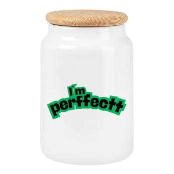 Vert parfait - Boîte à biscuits avec couvercle en bois - blanc - Devant