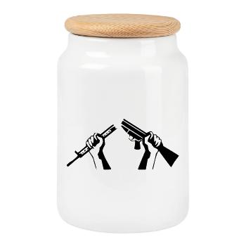Zerbrochenes Gewehr - Friedenssymbol - Keksdose mit Holzdeckel - Weiß - Vorne