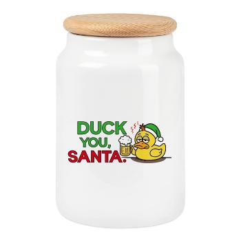 Duck you, Santa. Anti Christmas Fuck XMas Saying - Cookie Jar with Wooden Lid - white - Front