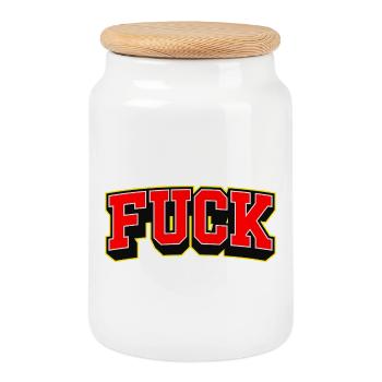 F-Wort-Sportstil-Logo - Keksdose mit Holzdeckel - Weiß - Vorne