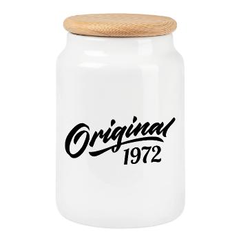 Vintage 1972 Anniversaire 1972 Original 1972  - Boîte à biscuits avec couvercle en bois - blanc - Devant
