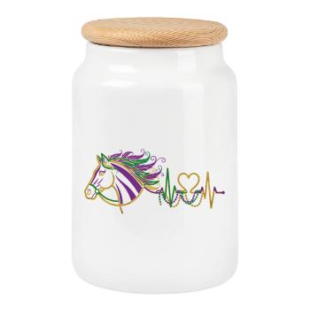 Cadeau mignon pour cavalier ECG du battement cardiaque du cheval - Boîte à biscuits avec couvercle en bois - blanc - Devant