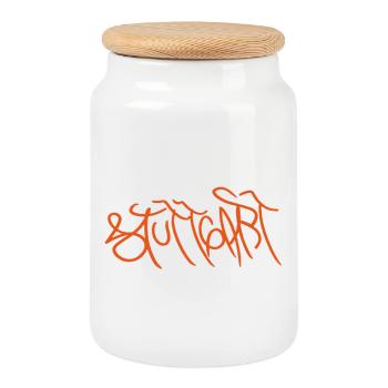 Stuttgart Street Art Souvenir - Cookie Jar with Wooden Lid - white - Front
