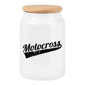 Motocross - Cookie Jar with Wooden Lid - white - Front
