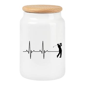 Golf Heartbeat Golfing Women - Cookie Jar with Wooden Lid - white - Front