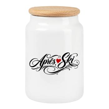 Après Ski Love - Boîte à biscuits avec couvercle en bois - blanc - Devant