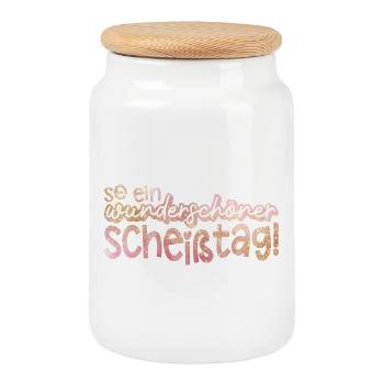 So ein wunderbarer Tag Spruch - Keksdose mit Holzdeckel - Weiß - Vorne