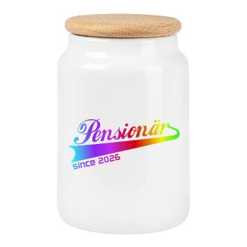Pensioner 2026 Pensions Hoodie, Mug, Shirt - Cookie Jar with Wooden Lid - white - Front