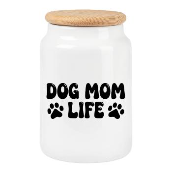 Dog Mom Life – Dog Owner Saying - Cookie Jar with Wooden Lid - white - Front