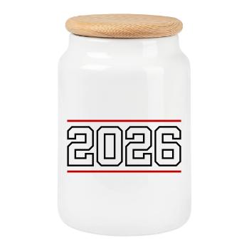 2026 Linie - Keksdose mit Holzdeckel - Weiß - Vorne