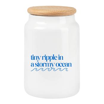 Tiny ripple in a stormy ocean with waves - Keksdose mit Holzdeckel - Weiß - Vorne