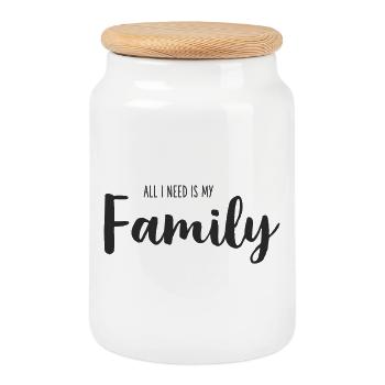 Tout ce dont j’ai besoin, c’est de ma famille – Lettrage à la main - Boîte à biscuits avec couvercle en bois - blanc - Devant