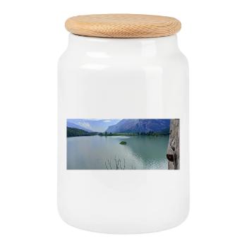 Alpine Lake Sereni Reflections - Keksdose mit Holzdeckel - Weiß - Vorne