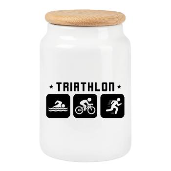 Triathlon Sport - Boîte à biscuits avec couvercle en bois - blanc - Devant