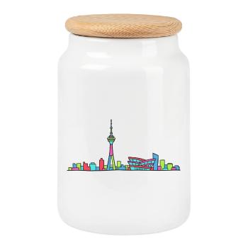 Stuttgart City Skyline TV Tower Modern Line Art - Cookie Jar with Wooden Lid - white - Front