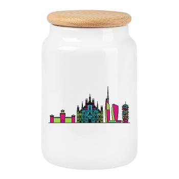 Milan City Skyline Duomo Moderne Linienkunst - Keksdose mit Holzdeckel - Weiß - Vorne