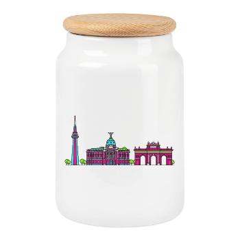 Dessin de lignes Royal Palac Skyline de Madrid City - Boîte à biscuits avec couvercle en bois - blanc - Devant