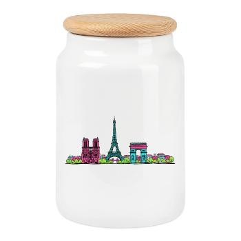 Skyline de la tour Eiffel de Paris Modern line art - Boîte à biscuits avec couvercle en bois - blanc - Devant