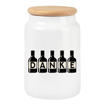Dankeschön Danke Weinflaschen - Keksdose mit Holzdeckel - Weiß - Vorne