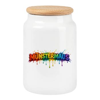 MünsterMaus Colour Splash - Cookie Jar with Wooden Lid - white - Front