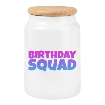 Birthday Squad – Cool Group Birthday Design - Cookie Jar with Wooden Lid - white - Front