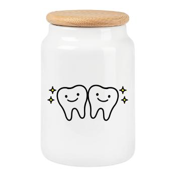 Dent mignonne - Boîte à biscuits avec couvercle en bois - blanc - Devant