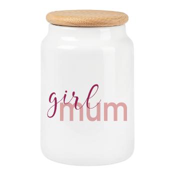 Mother Day Girl Mum - Cookie Jar with Wooden Lid - white - Front