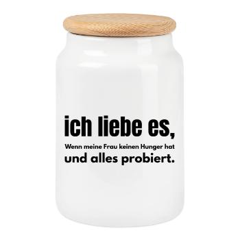 Ich liebe es – Wenn meine Frau keinen Hunger hat - Keksdose mit Holzdeckel - Weiß - Vorne