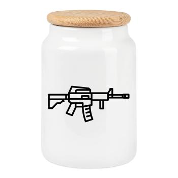 Submachine gun - Cookie Jar with Wooden Lid - white - Front