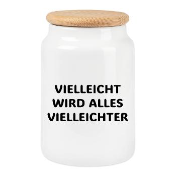 Vielleicht wird alles vielleichter Lustiger Spruch - Keksdose mit Holzdeckel - Weiß - Vorne