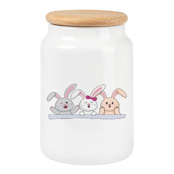 Happy Bunny Trio - Cookie Jar with Wooden Lid - white - Front