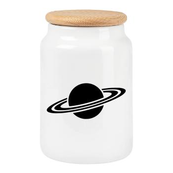Saturn Planet Ring Silhouette - Cookie Jar with Wooden Lid - white - Front