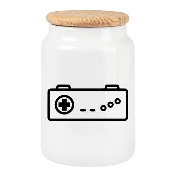 Retro Gamepad Outline Icon - Cookie Jar with Wooden Lid - white - Front