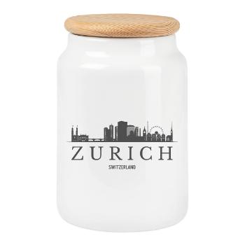 Zurich, Suisse, silhouette de Zurich - Boîte à biscuits avec couvercle en bois - blanc - Devant