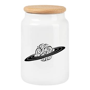 Planète spirale noire - Boîte à biscuits avec couvercle en bois - blanc - Devant