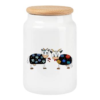Cows - Cookie Jar with Wooden Lid - white - Front