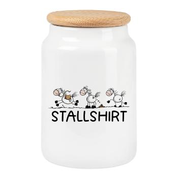 Lustiges Pferde Stallshirt Strichmännchen Pferd - Keksdose mit Holzdeckel - Weiß - Vorne