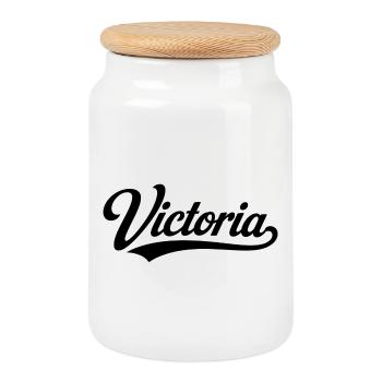 Victoria name first last family - Cookie Jar with Wooden Lid - white - Front