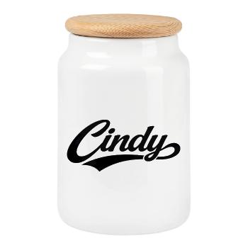 Cindy name first last family gifts - Cookie Jar with Wooden Lid - white - Front