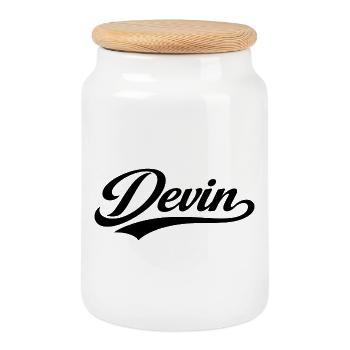 Devin name first last family gifts  - Cookie Jar with Wooden Lid - white - Front