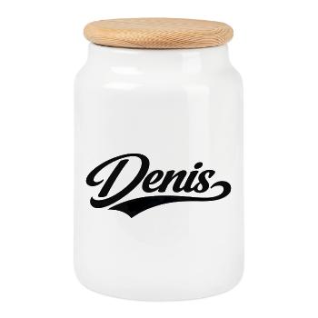 Denis name first last family gifts  - Cookie Jar with Wooden Lid - white - Front
